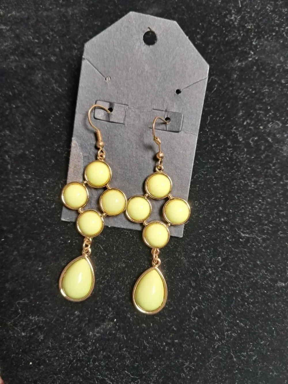 Gold Tone Green Beaded Drop Earrings
